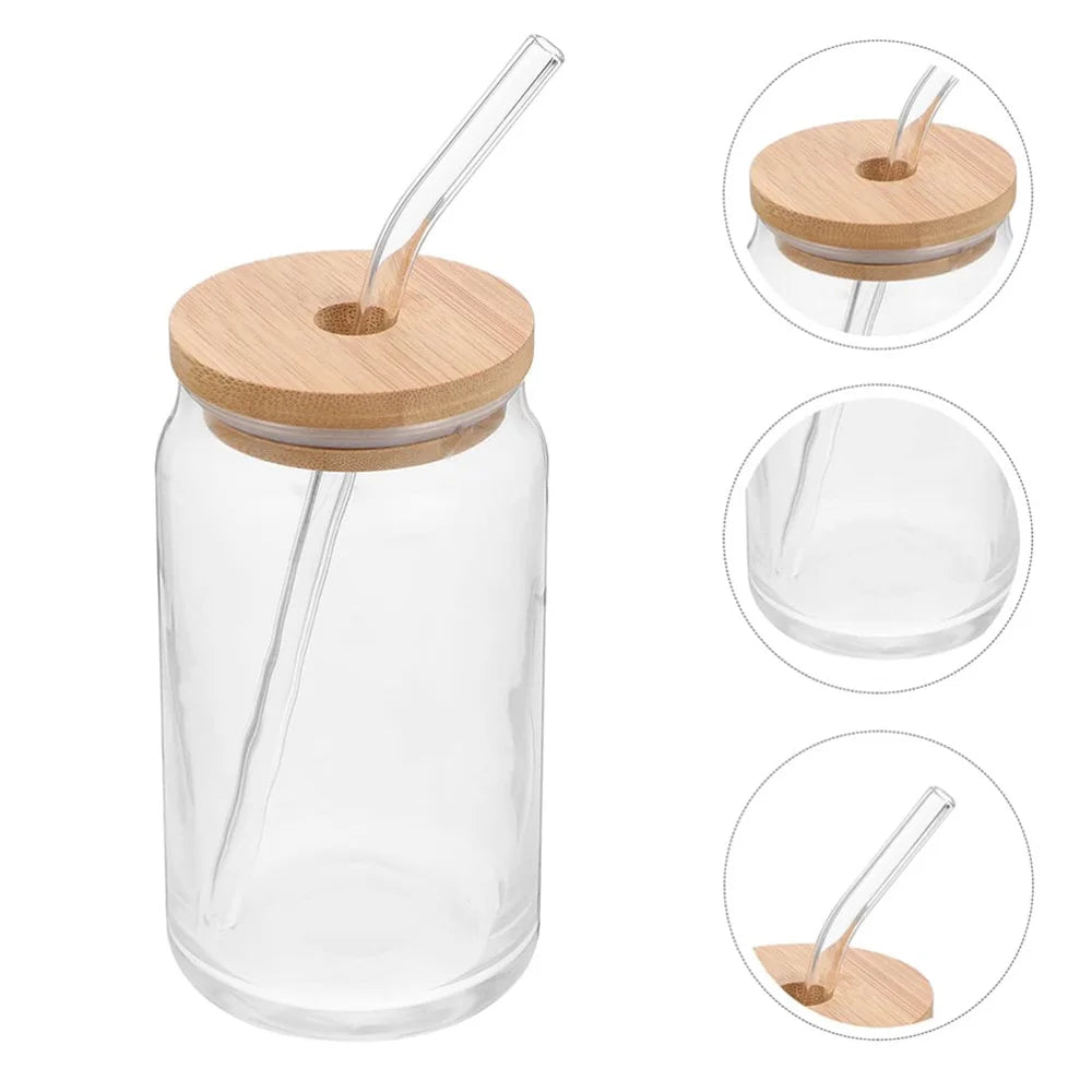 Tasse en Verre 350ml avec Couvercle & Paille – Mug Transparent pour Café Glacé, Jus & Cocktails
