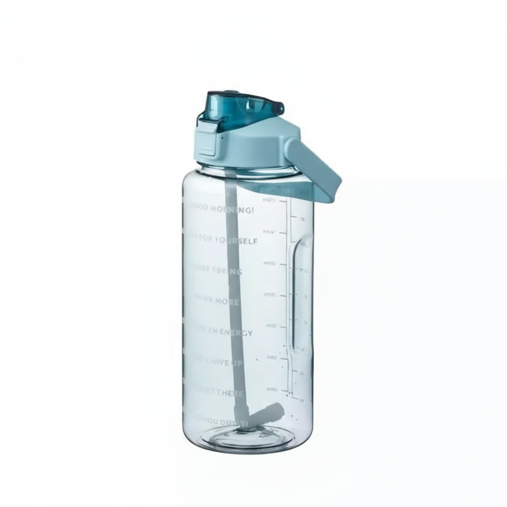 Gourde XXL 2L avec Paille & Marqueurs de Temps – Bouteille de Sport Motivante et Portable pour Fitness, Bureau & Voyage
