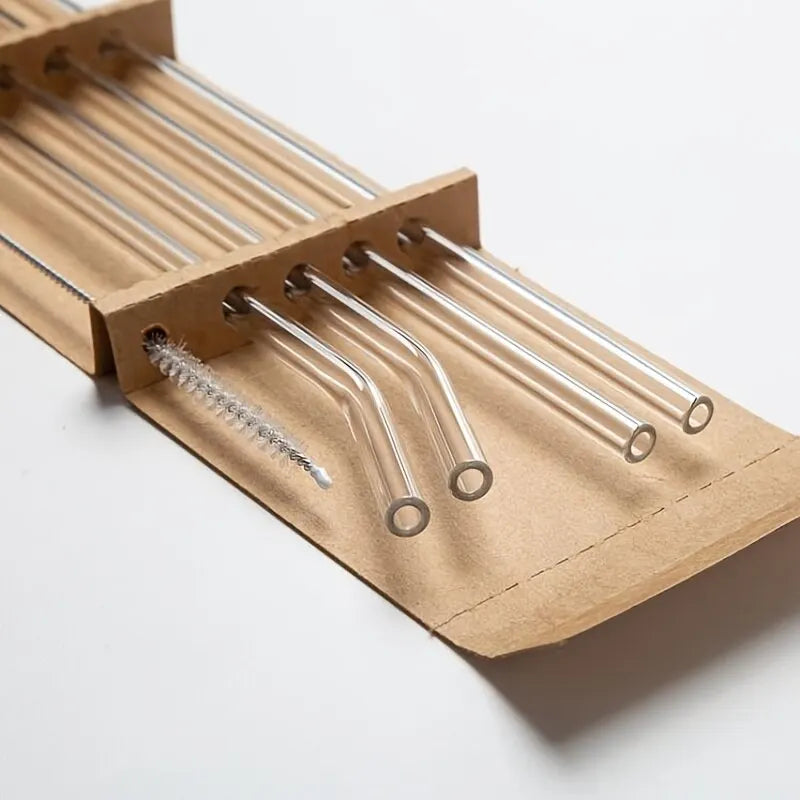 Pailles en Verre Réutilisables – Lot de 5 avec Brosse de Nettoyage | Résistantes à la Chaleur & Écologiques