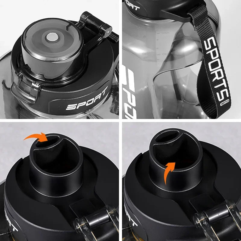 Gourde Sport 2.5L avec Paille Noir Crystal – Grande Bouteille d’Eau Sans BPA pour Gym, Camping & Voyage