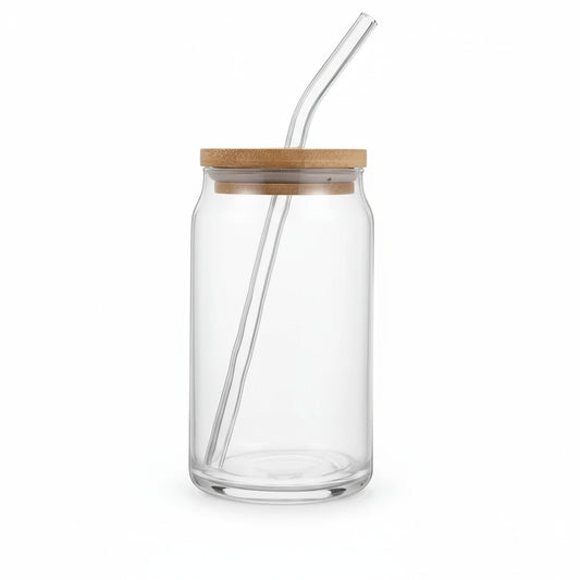 Tasse en Verre 350ml avec Couvercle & Paille – Mug Transparent pour Café Glacé, Jus & Cocktails