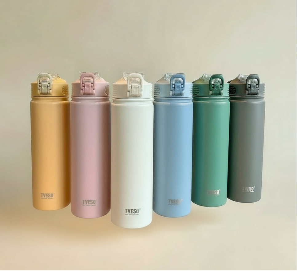 Thermos Inox avec Paille 600ml / 750ml – Bouteille Isotherme Double Paroi pour Sport, Voyage & Voiture