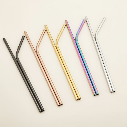 Pailles Métalliques Réutilisables – Lot en Acier Inox 304 avec Brosse de Nettoyage | Design Coloré & Écologique