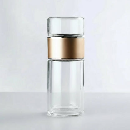 Bouteille à Thé en Verre Double Paroi 420ml – Infuseur Intégré & Étui Antifuite | Design Élégant & Durable