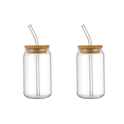 Tasse en Verre 350ml avec Couvercle & Paille – Mug Transparent pour Café Glacé, Jus & Cocktails