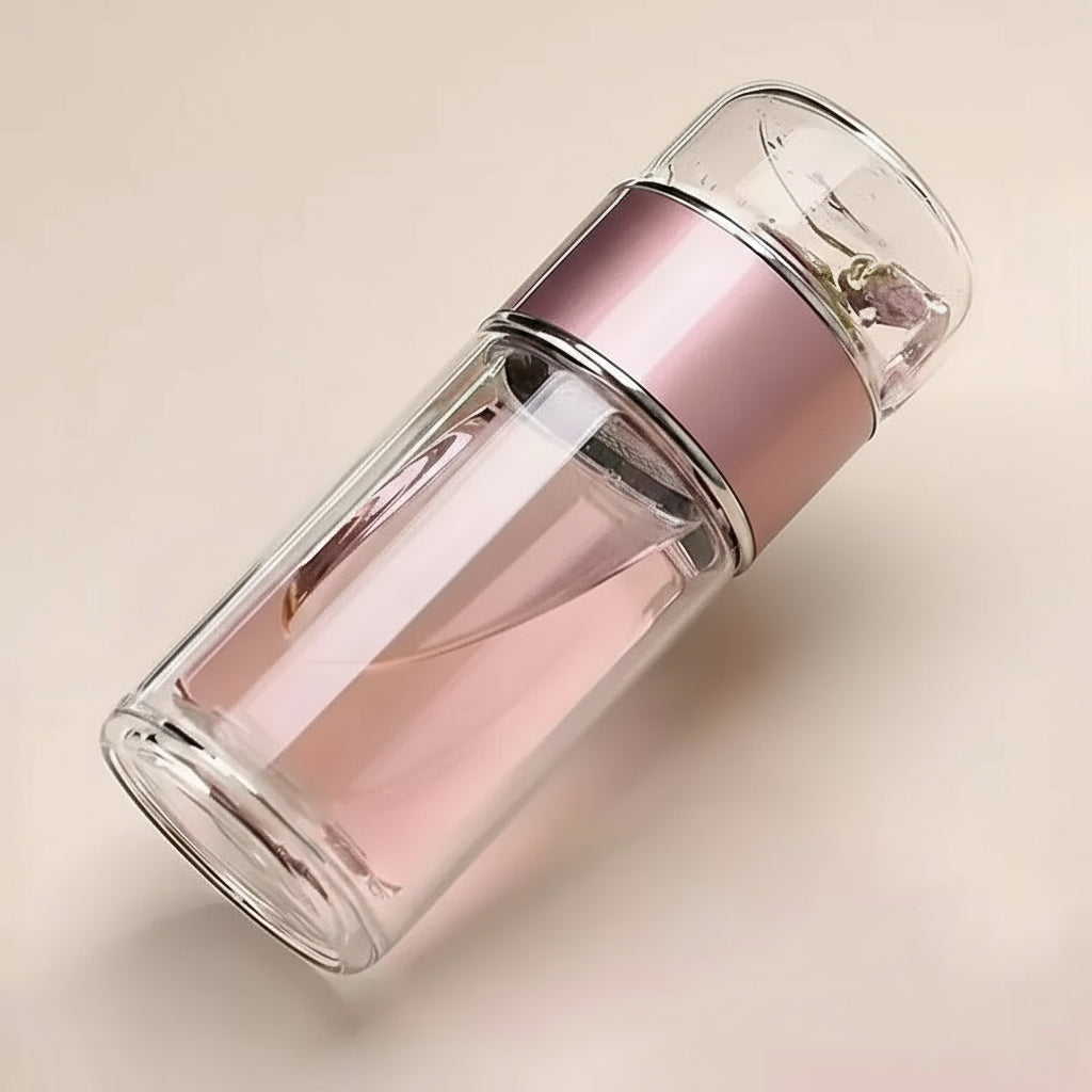 Bouteille à Thé en Verre Double Paroi 420ml – Infuseur Intégré & Étui Antifuite | Design Élégant & Durable