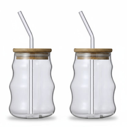 Gobelet en Verre Lisse Borosilicate 500ml avec Couvercle Bambou & Paille – Élégance Durable pour Café, Jus & Cocktails