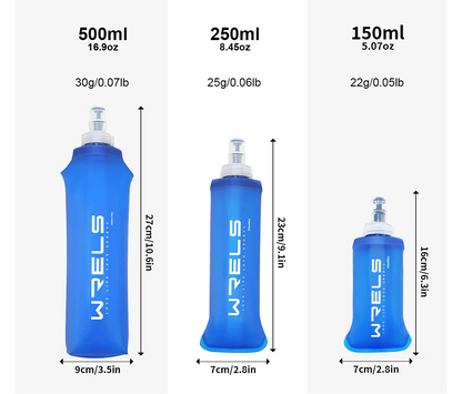 Gourde Pliable en Silicone BLEU FONCÉ 150ml / 250ml / 500ml – Bouteille Souple Réutilisable pour Sport, Running & Voyage