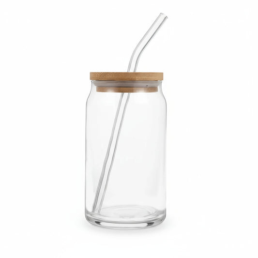 Tasse en Verre 550ml avec Couvercle & Paille – Mug Transparent pour Café Glacé, Jus & Cocktails