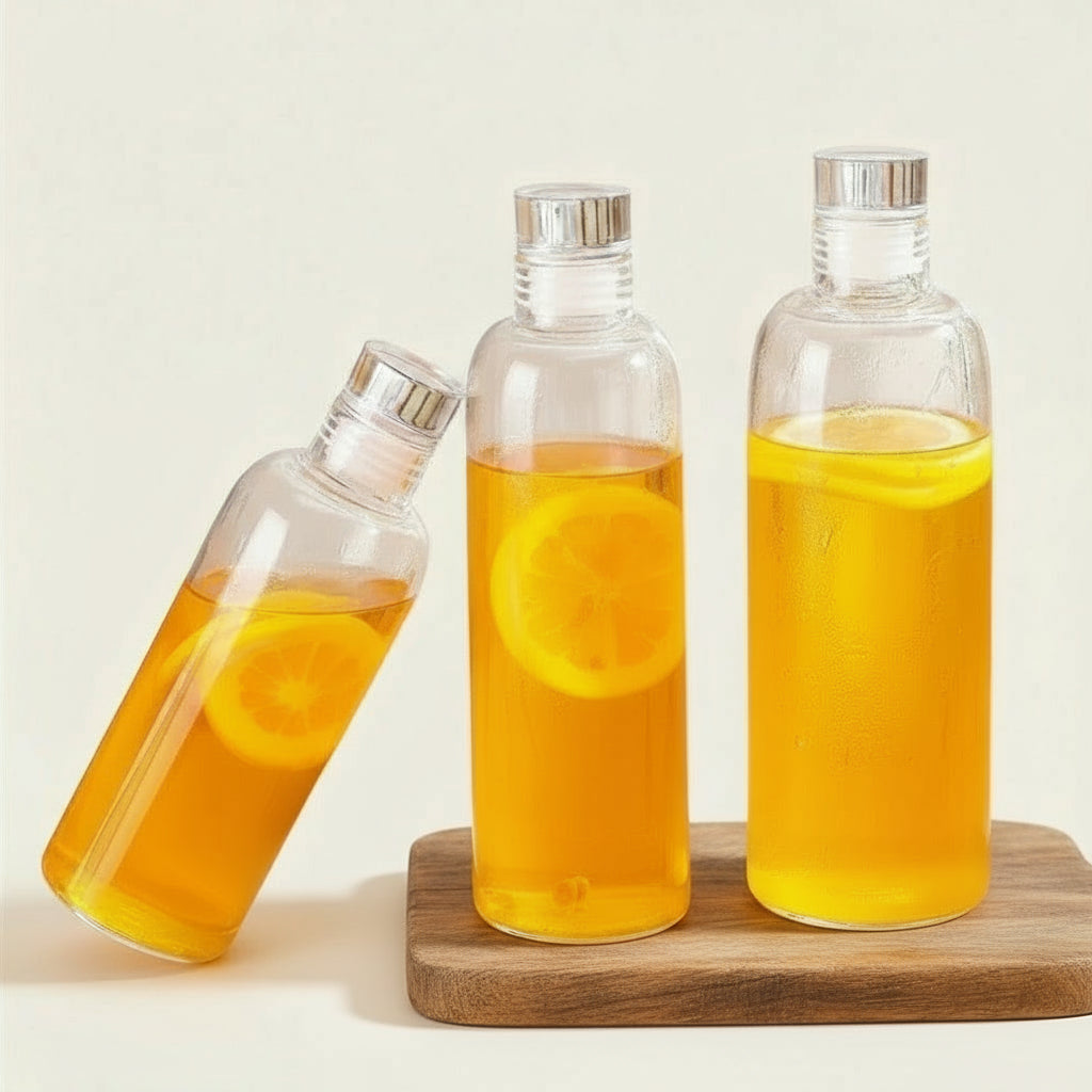 Bouteille en Verre 300ml / 500ml / 750ml / 1L – Gourde Écologique Réutilisable avec Bouchon Étanche | Design Minimaliste