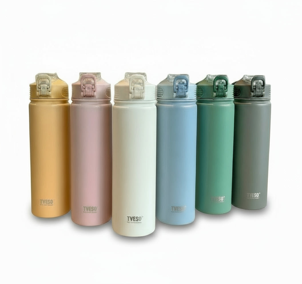 Thermos Inox avec Paille 600ml / 750ml – Bouteille Isotherme Double Paroi pour Sport, Voyage & Voiture